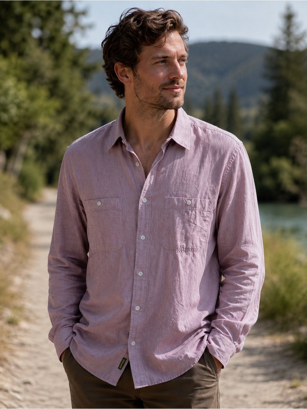 Timberland Men's Button-Down Shirt in Dusty Rose